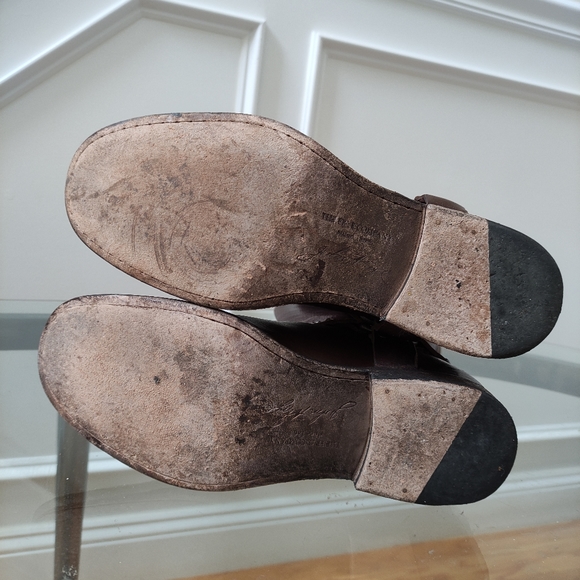 FRYE Phillip Studded Brown Leather Harness Tall Leather Boots women's 9B - Picture 15 of 16